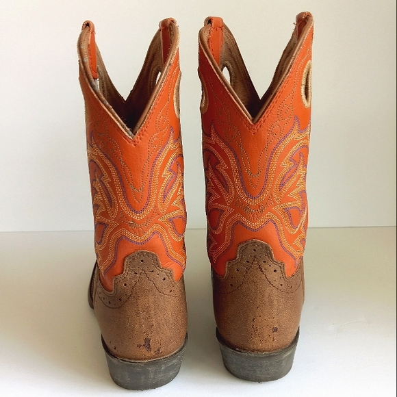 JUSTIN Stampede Kids Tan & Sunrise Dusty Leather Square Toe Western Boots 4 D - Picture 5 of 11